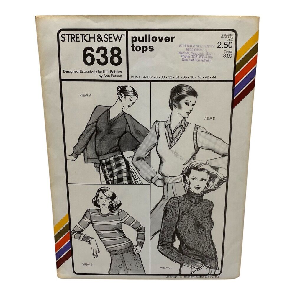 1980 Stretch and Sew Pullover Tops Design Patterns By Ann Person Vintage
